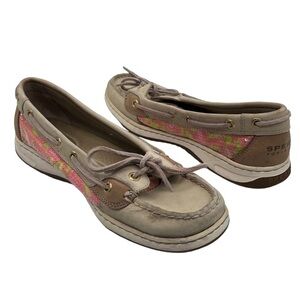 Sperry Angelfish Pink Tan Sequin Boat Shoes Size 8 Women's